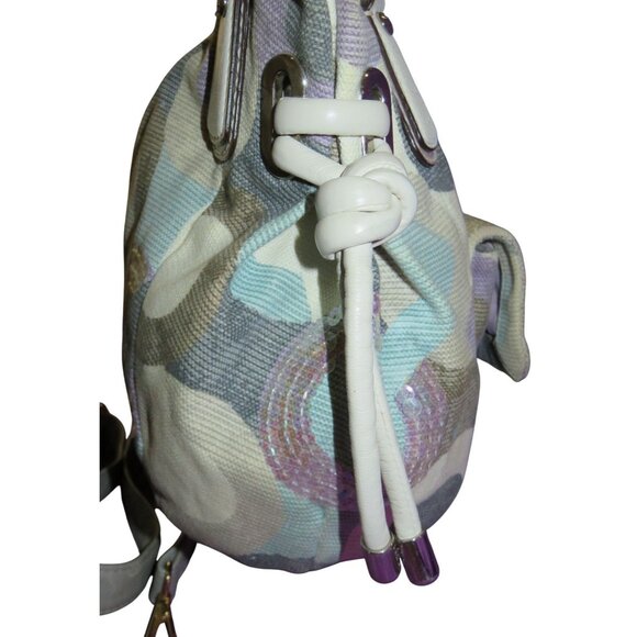 Coach 2010 Kristin Op Art Sequined Canvas & leather Crossbody Satchel Hobo - Picture 3 of 13